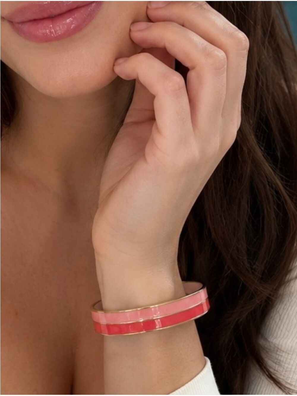 Gold-Trim Coral Pink Enamel Bangle Bracelet